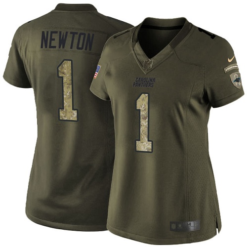 Women's Elite Cam Newton Nike Jersey Green - #1 Salute to Service NFL Carolina Panthers